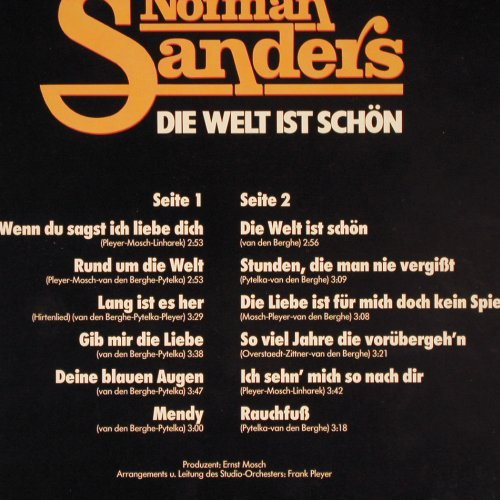 Sanders,Norman:&nbsp;Die Welt ist schön, Teldec (6.25780 AP), D, 1984 Typ:&nbsp;LP Best.-Nr.:&nbsp;Y9434 Preis:&nbsp; 3,00 Euro