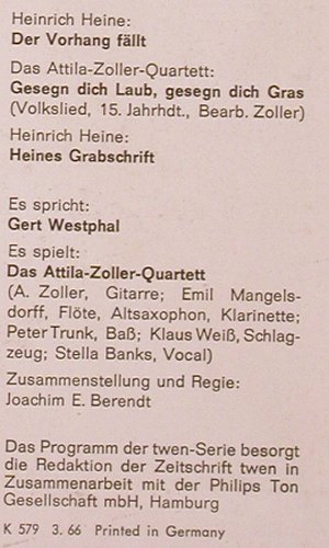 Heine,Heinrich / Attila Zoller: Jazz & Lyrik, Philips TWEN(840 479 PY), D, m-/m-, 1966 - LP - Y9513 - 20,00 Euro