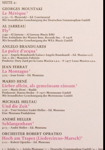 V.A.Lieder für Fortgeschrittene:&nbsp;Chansons-Orch. R.Opratko, Milva..., Ariola (200 989-365), D, 1979 Typ:&nbsp;LP Best.-Nr.:&nbsp;Y9583 Preis:&nbsp; 5,00 Euro