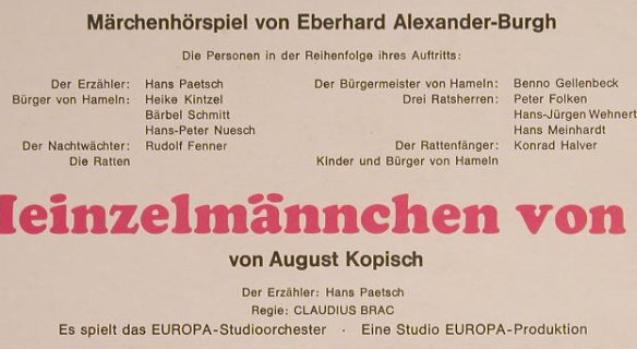 Rattenfänger von Hameln: Die Heinzelmänchen von Köln, Europa(E 231), D,  - LP - F6579 - 4,00 Euro