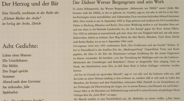 Bergengruen,Werner - spricht: Der Herzog und der Bär / 8Gedichte, Christophorus(CLP 72 112), D,  - 10inch - H3588 - 9,00 Euro