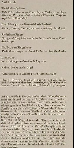 Waggerl,Karl Heinrich: Zur Weihnachtszeit..Tobi Reiser..., Christophorus(SCGLV 75 881), D,  - LP - H4255 - 7,50 Euro
