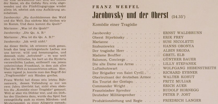 Jacobovsky und der Oberst: von Franz Werfel, vg+/vg+, Amadeo(AVRS 1014), A, co,  - LP - H8647 - 5,00 Euro