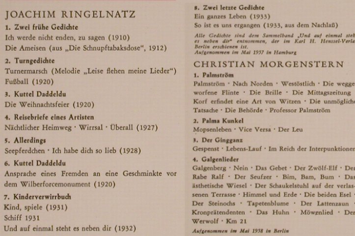 Lüders,Günther: spricht J.Ringelnatz &C.Morgenstern, Telefunken(6.41004 AS), D,  - LP - H8702 - 5,50 Euro