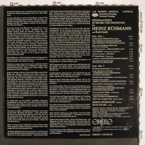 Rühmann,Heinz:&nbsp;Weihnachten mit,in Musik u.Dichtung, Orfeo (S 037821), D, 1982 Typ:&nbsp;LP Best.-Nr.:&nbsp;V128 Preis:&nbsp; 6,00 Euro