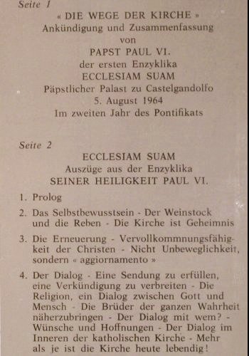 Papst Paul VI.:&nbsp;Ecclesiam Suam-Discorsi Dei Papi, Philips, 12S.Booklet (640.200 AL), I,Mono,Foc, 1964 Typ:&nbsp;LP Best.-Nr.:&nbsp;V153 Preis:&nbsp; 9,00 Euro