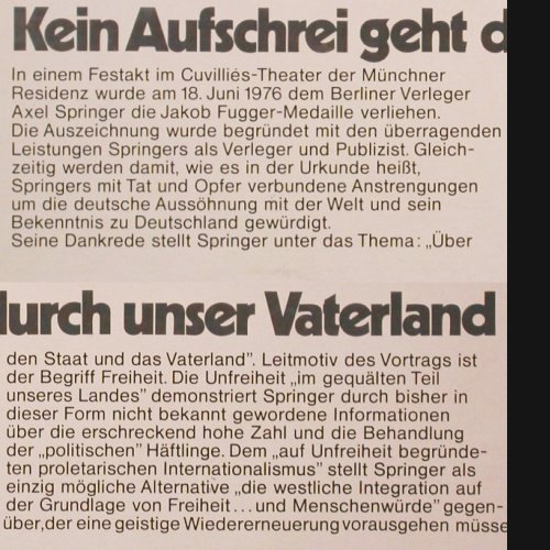 Springer,Axel: Kein Aufschrei geht d. u.Vaterland, (AS1-A), D, 1976 - LP - V1883 - 5,00 Euro