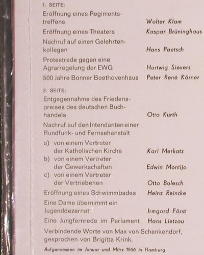 V.A.Deutschland deine Redner: 16 Schall & Rauch, FS-New, sealed, Telefunken (STSC 13 442), D, 1966 Typ: LP Best.-Nr.: V1940 Preis: 20,00 Euro