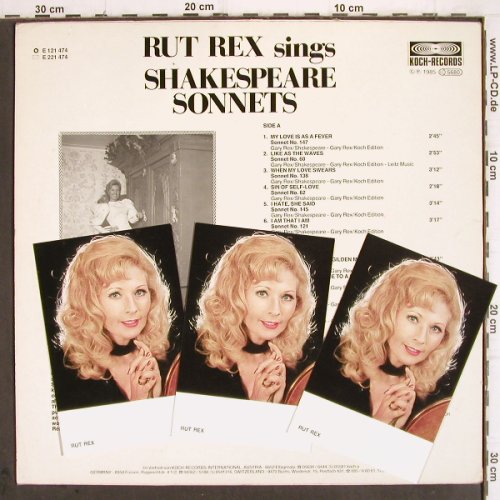 Rex,Rut:&nbsp;Take all my Love-ShakespeareSonnets, Koch+ 3 Autogr.Karten (E 121 747), A, 1985 Typ:&nbsp;LP Best.-Nr.:&nbsp;V220 Preis:&nbsp; 7,50 Euro