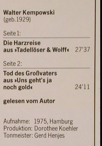 Tadellöser&Wolff: Uns geht's ja noch Gold,W.Kempowski, Deutsche Gramophon (2571 114), D, 1975 Typ: LP Best.-Nr.: V2272 Preis: 9,00 Euro