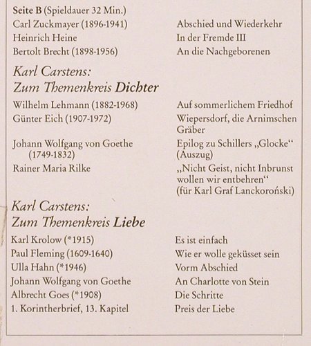 Carstens,Carl & Gerd Westphal: Gedichte als Wegbegleiter, MMM / VG Wort (3-89056-019-9), D, 1985 Typ: LP Best.-Nr.: V2277 Preis: 7,50 Euro