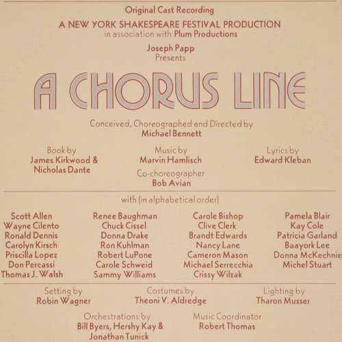 A Chorus Line: Original Cast Recording, CBS (CBS 70149), NL, 1975 Typ: LP Best.-Nr.: V2321 Preis: 6,00 Euro