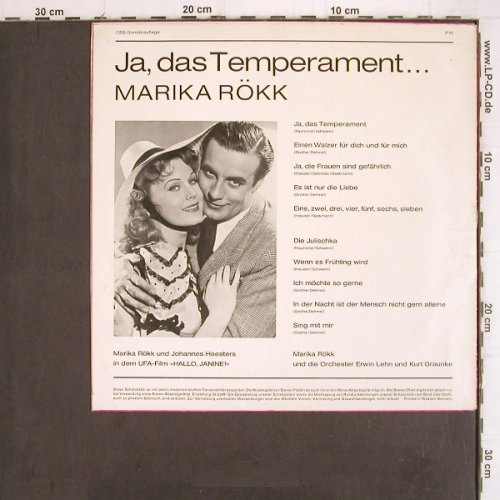 Rökk,Marika:&nbsp;Ja, das Temperament, m-/vg+, CBS, Sondraufl. (60354 P10), D,Mono Typ:&nbsp;10" Best.-Nr.:&nbsp;V258 Preis:&nbsp; 7,50 Euro