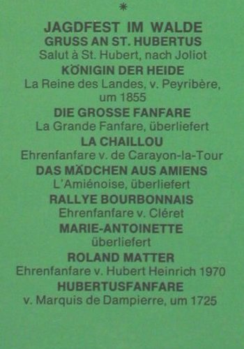 Barocke Hörnerklänge in Dom und Au: Hubertusmesse m.Orgel,Jagdfest.., Privat (F 666 089), D, vg-/m- Typ: LP Best.-Nr.: V2959 Preis: 5,00 Euro