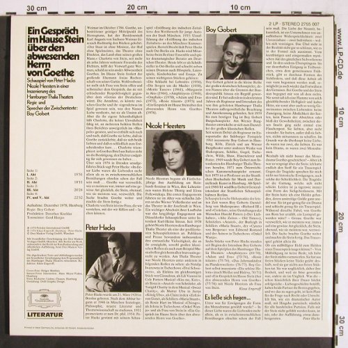Ein Gespräch im Hause Stein über d.: abwesenden Herrn Goethe, Foc, D.Gr. Literatur(2755 007), D, 1979 - 2LP - V3061 - 9,00 Euro