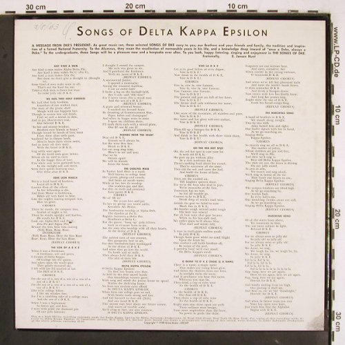 Delta Kappa Epsilon / DKE: Songs of, m-/vg+, Eddy Sareanki Prod. (KO9P-2406), US, 1959 Typ: LP Best.-Nr.: V3197 Preis: 6,00 Euro