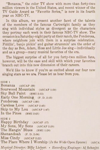 Bonanza: Ponderosa Party Time(music/spoken), RCA(LPM-2583), D, Mono, 1962 - LP - V3692 - 20,00 Euro