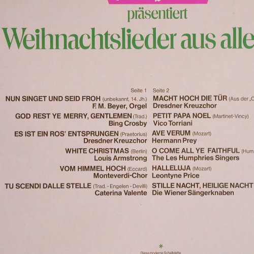 Mackintosh Quality-Street:&nbsp;Weihnachtslieder a.aller Welt, Decca (66.21 244), D Typ:&nbsp;LP Best.-Nr.:&nbsp;V40 Preis:&nbsp; 7,50 Euro