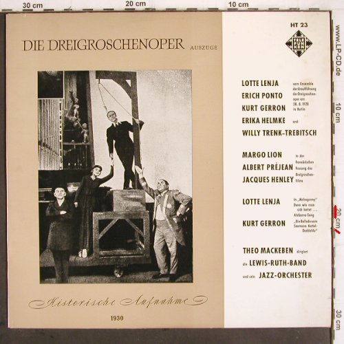 Weill,Kurt / Bertold Brecht:&nbsp;Dreigroschenoper HistAufn.1930,Ausz, Telefunken (HT 23), D, m-/vg+ Typ:&nbsp;LP Best.-Nr.:&nbsp;V629 Preis:&nbsp; 5,00 Euro