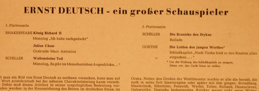 Deutsch,Ernst: Ein Grosser Schauspieler, m-/vg+, Telefunken(PBL 6222), D,  - 10inch - X1490 - 4,00 Euro