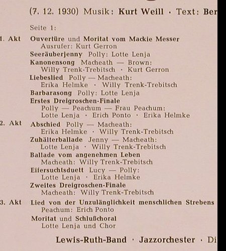 Weill,Kurt / Bertold Brecht: Dreigroschenoper HistAufn.1930,Ausz, Telefunken(HT 23), D, m-/vg+,  - LP - X1577 - 6,00 Euro