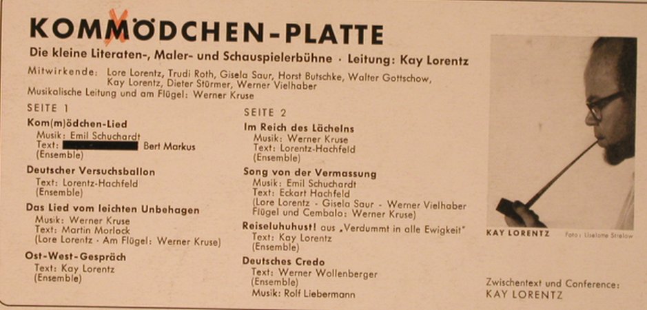 Kommödchen Platte: Die kleine Literaten, Kay Lorenz, Telefunken,bad cond(LA 6233), D,VG-/VG-,  - 10inch - X5858 - 9,00 Euro