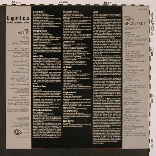 V.A.Lyrics: Texte und Musik Live, m-/vg+, Rillenschlange(730005), D, 1984 - LP - X8673 - 12,50 Euro