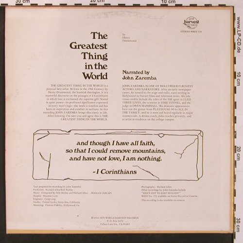 Drummond,Henry - narr.by J.Zaremba: The Greatest thing in the World, World Harvest Rec.(WHST725), US,spoken, 1986 - LP - X8904 - 7,50 Euro