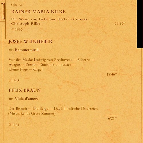 Liewehr,Fred liest: Rilke,Weinheber Felix Braun (1960), Amadeo(AVRS 1521), A, 1984 - LP - X9392 - 9,00 Euro