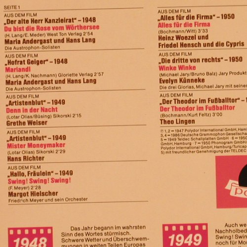 V.A.Kino-Schlager-Schöne Stunden: 1948-1951, Andergast Lang -Wendland, Polydor(819 714), D,  - LP - X9423 - 6,00 Euro