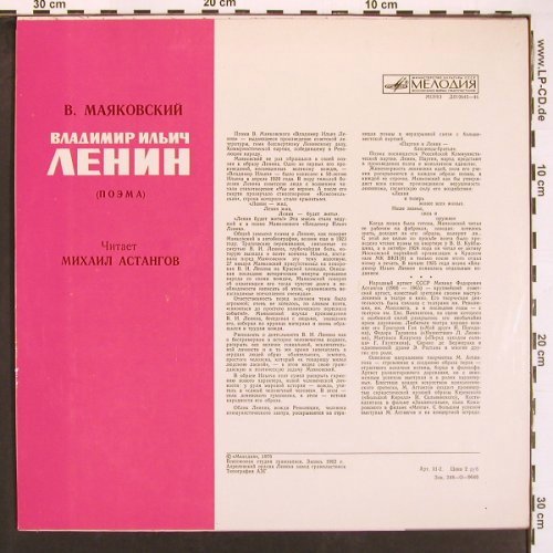 Vladimir Ilyich Lenin: Mikhail Astangov Narrates '62, Melodia(010645-46), UDSSR, 1976 - LP - X9530 - 9,00 Euro