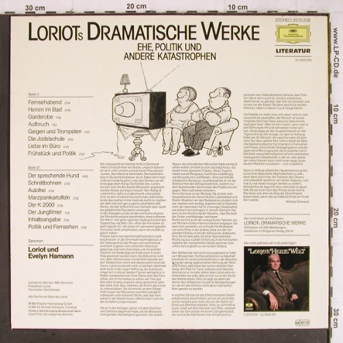 Loriot:&nbsp;Dramatische Werke, Evelyn Hamann, D.Gr. (2570 208), D, 1981 Typ:&nbsp;LP Best.-Nr.:&nbsp;Y9125 Preis:&nbsp; 6,00 Euro