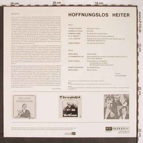 Schenk,Otto:&nbsp;Hoffnungslos heiter, liest Parodien, WM Produktion (WM 120 005 AO), A Typ:&nbsp;LP Best.-Nr.:&nbsp;Y9431 Preis:&nbsp; 7,50 Euro