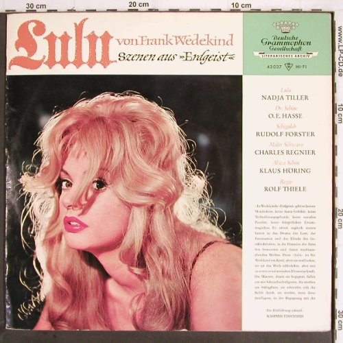 Lulu:&nbsp;von Frank Wedekind,Szenen, Erdgeist, D.Gr. (43 037), D, Mono, 1962 Typ:&nbsp;LP Best.-Nr.:&nbsp;Y9869 Preis:&nbsp; 14,00 Euro