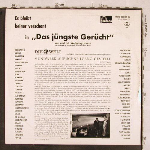 Neuss,Wolfgang:&nbsp;Das Jüngste Gerücht, vg+/vg+, Fontana (681 514 TL), D, Mono, 1964 Typ:&nbsp;LP Best.-Nr.:&nbsp;Y9970 Preis:&nbsp; 7,50 Euro