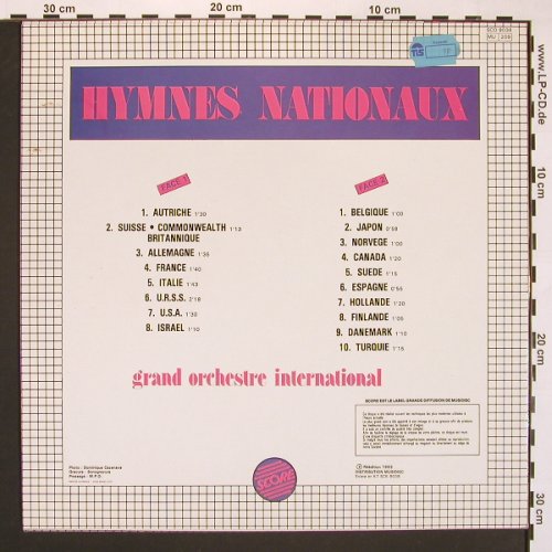 Grand Orchestre International: Hymnes Nationaux, Score(SCO 9038), F, 86 - LP - A655 - 5,00 Euro