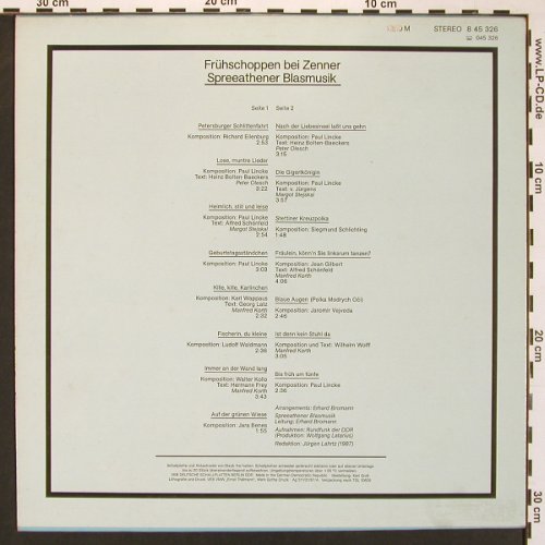 Frühschoppen bei Zenner: Spreeathener Blasmusik, Amiga(8 45 326), DDR, 1987 - LP - A7694 - 6,00 Euro