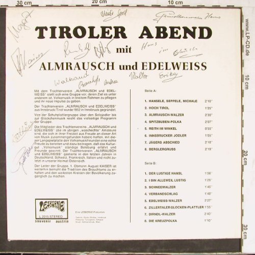 Almrausch und Edelweiss: Tiroler Abend mit, signiert, Lesborne(L 2015), CH/A,  - LP - E4947 - 9,00 Euro