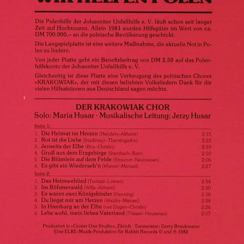 Krakowiak Chor-deutsche Volkslieder: Wir Helfen Polen-Jenseits der Elbe, Telefunken(6.25103 BF), D, 1982 - LP - E9085 - 7,50 Euro