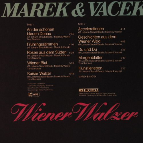 Marek & Vacek: Wiener Walzer, HörZu/EMI(066-32 500), D, 1977 - LP - F4367 - 5,00 Euro