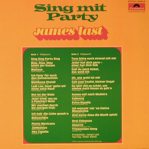 Last,James: Sing Mit Party, Club-Ed., Polydor(28 694-8), D, 1973 - LP - F4511 - 6,00 Euro