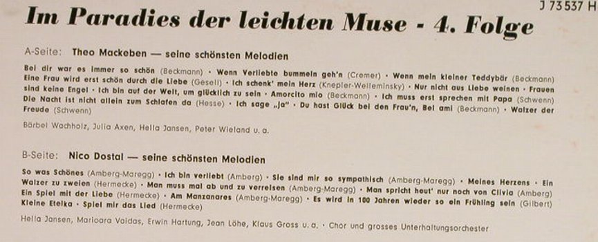 Mackeben,Theo / Nico Dostal: Im Paradies d.leichten Muse 4.Folge, Polydor,Sonderaufl.(J 73 537), D,Mono,  - 10inch - H204 - 12,50 Euro