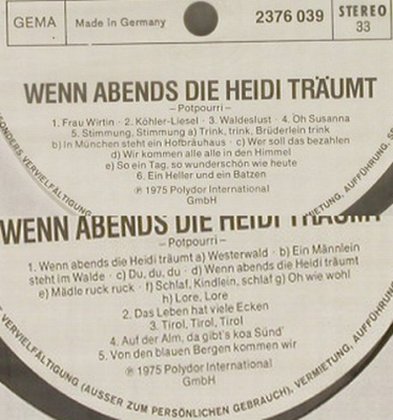 Klaus und Ferdl: Wenn Abends die Heidi Träumt,Muster, Polydor(2376 039), D,No Cover, 1975 - LP - H2085 - 6,00 Euro