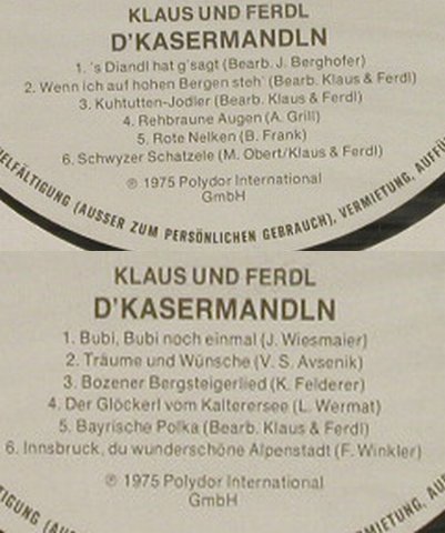 Klaus und Ferdl: D'Kasermadln,Musterplatten,No Cover, Karussell(2487 062/063), D, 1975 - 2LP - H2086 - 9,00 Euro