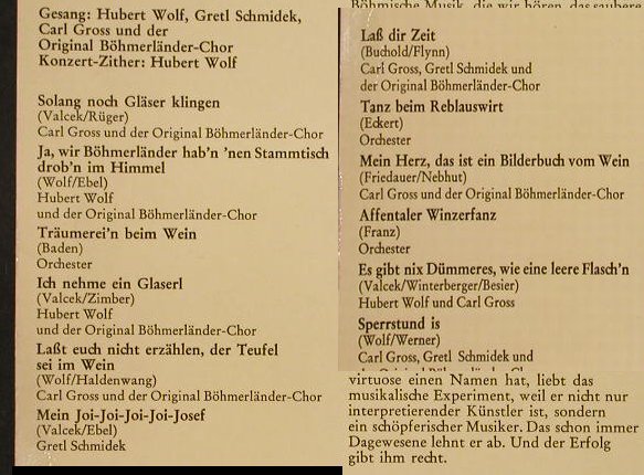Wolf,Hubert & s.OrignalBöhmerländer: Weinfest, Polydor(249 333), D, 1969 - LP - H3070 - 9,00 Euro
