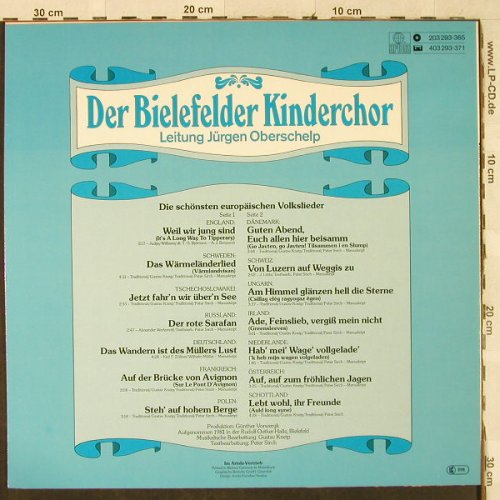 Bielefelder Kinderchor: Die schönsten europäischVolkslieder, Ariola(203 293-365), D, 1981 - LP - H3456 - 6,00 Euro