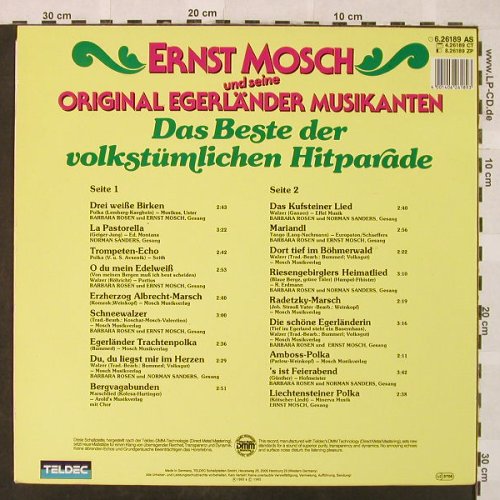 Mosch,Ernst & seine Orig.Egerländer: Das Beste der volkstümlichen Hitpar, Teldec(6.26189), D, Ri, 1985 - LP - H4931 - 6,00 Euro
