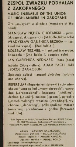 V.A.Polish Folk Musik: Podhale 1 (fiddle,bagpipe), Veri ton(SXV-728), PL,  - LP - H4933 - 6,00 Euro