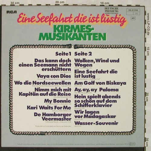 Kirmesmusikanten: Eine Seefahrt die ist lustig, RCA(26.21766), D, 1976 - LP - H5058 - 6,00 Euro