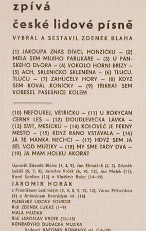 Horak,Jaromir: zpiva ceske lidove pisne, Supraphon(1 17 1168), CSSR, 1972 - LP - H71 - 7,50 Euro